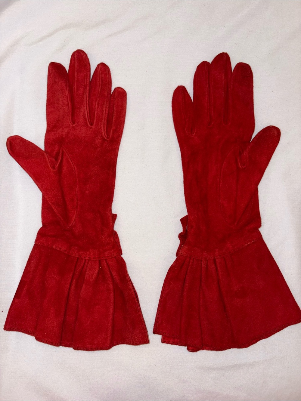 Hermès Rare Archive Red Suede Fan Cuff Gloves Sz 7 Made in France Vintage - Picture 2 of 8